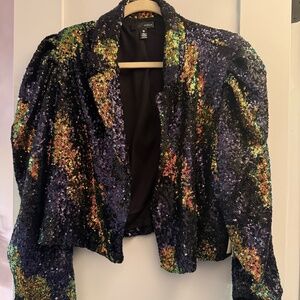 AQUA/RENNAN J INC SEQUIN PUFF  BLAZER L BLACK/GOLD